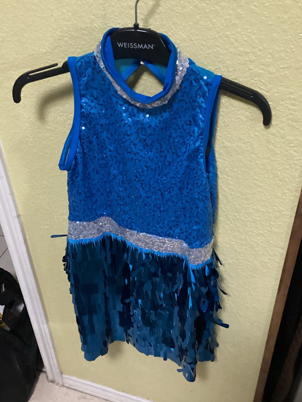 Weissman Royal Blue Sequin Fringe Dance Dress with Silver Accents